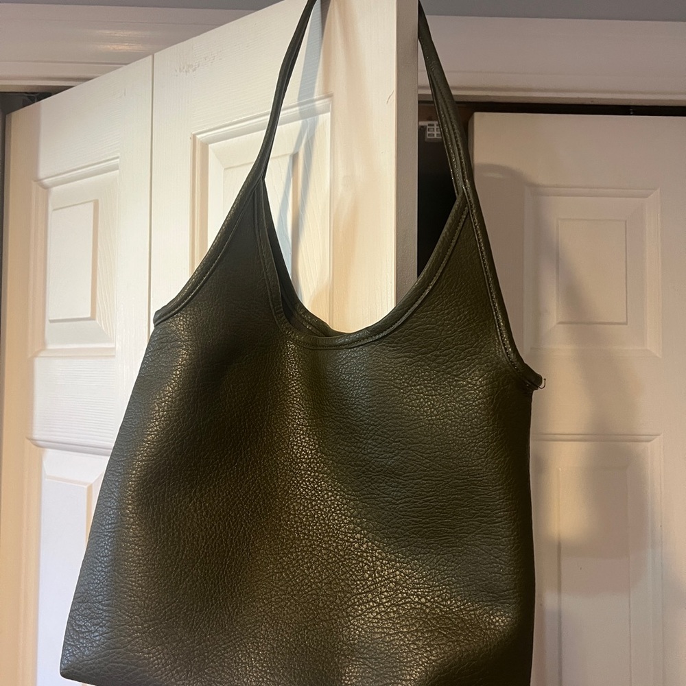 Faux Leather Olive Green Tote Bag